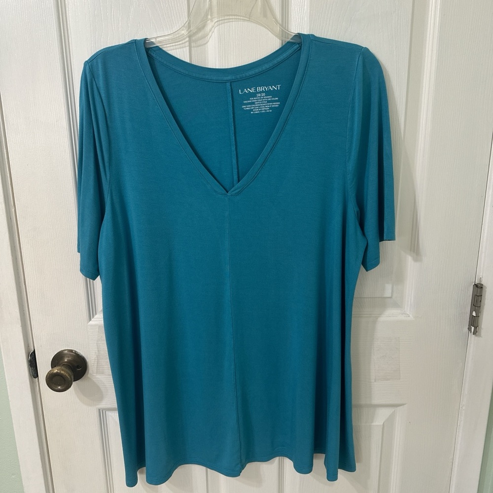 Lane Bryant Blue V-Neck Relaxed T-Shirt